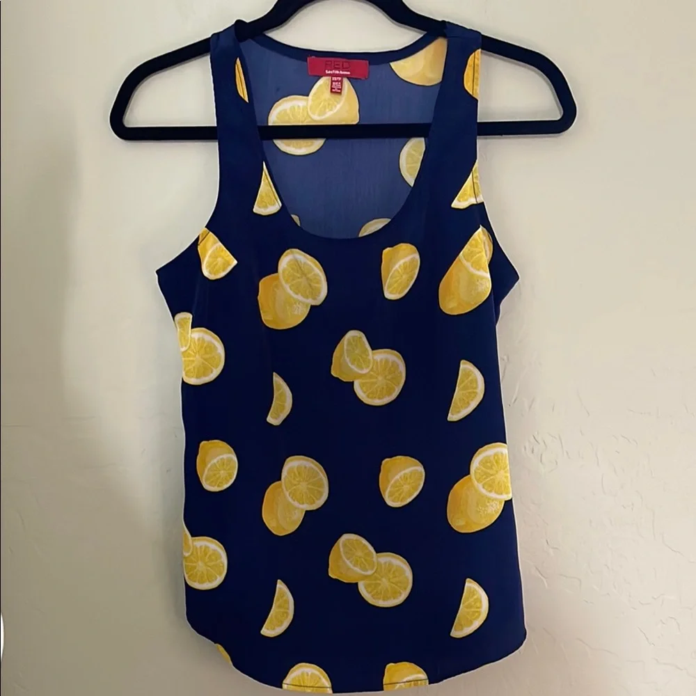 Lemon Print Navy Women's Tank Top - Picture 2 of 5